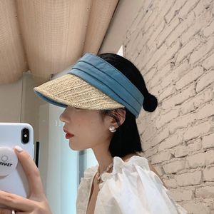 Casquette de visière de paille pour femmes créateur de mode chapeau de soleil réversible pliable anti UV chapeaux de plage topless coréen casquettes de voyage en plein air large 325K