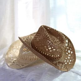 Paille Western Cowboy Hoed Hand Made Beach Vilt Zonnehoeden Party Cap Voor Man Vrouw Curling Rand Cap Zon Bescherming Unisexe Hat 240327