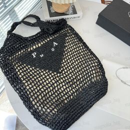 Paille femme plage fourre-tout évider sacs à main surdimensionné sac à provisions été rayures Crochet sac à bandoulière avec lettre brodée