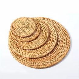 Tapis de Table à manger tissé en paille 8-16CM, rond en rotin, porte-gobelet, sous-verres, isolation thermique en maïs naturel, accessoires de cuisine 264z