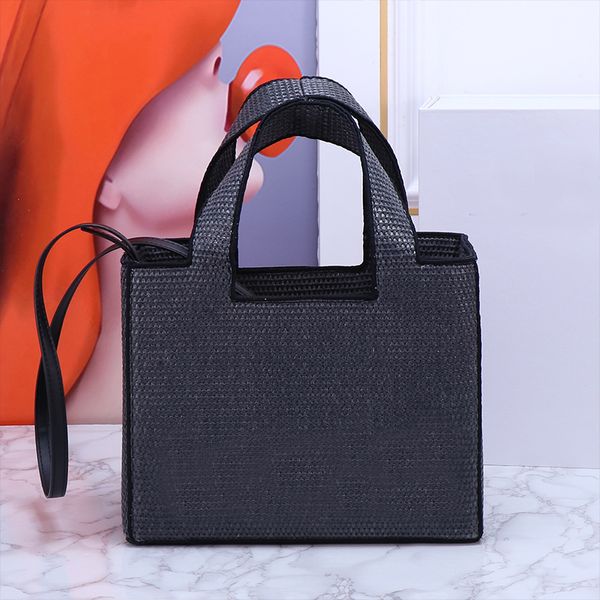 Bolsa de compras tejida de paja Hombro de gran capacidad Cesta de verduras Bordado de letras Correa de ajuste de doble agarre Cremallera Bolsillo interior Bolsas de ocio