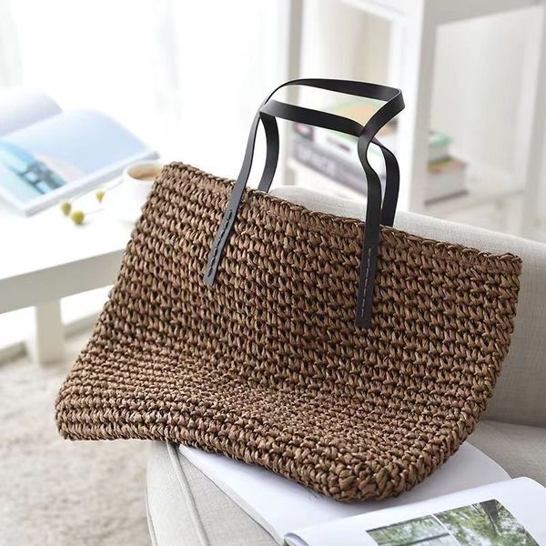 Bolsos tejidos de paja de gran capacidad, bolso de playa para vacaciones en la playa, bolso de hombro tejido, bolso de compras grande nunca lleno de Mm