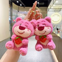 Poupée ours fraise en peluche, pendentif, poupée de préhension, vente en gros, sac de poupée, porte-clés, jouet en peluche