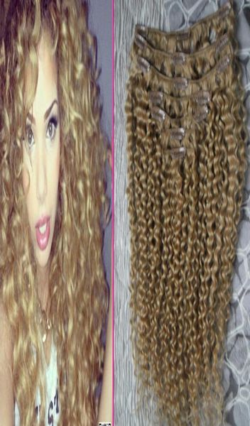 Fraise Blonde crépus bouclés clip dans les extensions de cheveux 100g clip afro-américain dans les extensions de cheveux humains 7pcs mongol crépus cur3031244