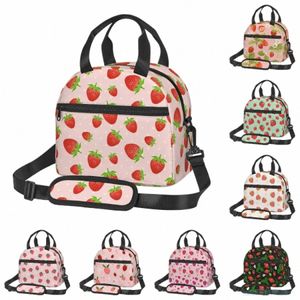 Sac à lunch fraise pour filles femmes boîte à lunch isolée pour le travail scolaire pique-nique sac fourre-tout avec bandoulière réglable C4mz #