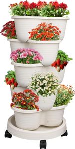 Macetero de fresas, torre de jardín apilable para flores y verduras (1 paquete de 5 niveles)