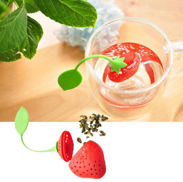 Infuseur à thé en Silicone aux fraises, passoire rouge jaune, bouilloire pour sachets de thé en vrac, passoire à feuilles de thé, boule à base de plantes, filtre SN1684