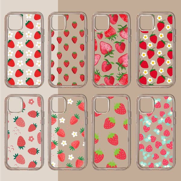 Strawberry Summer Fruit Telephone Transparent Soft para iPhone 11 13 12 14 X XS XR Pro Max Mini Plus