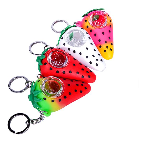 Fraise Style unique Accessoires pour fumer Tuyaux droits Tuyaux droits Matériau en verre de silicone Pyrex Brûleur Cire à huile pour narguilés Coloré Grossiste SP385