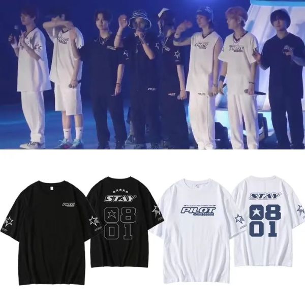 Stray Kids Même T-shirt SKZ 3RD FM Pilote Pour Concert 5 Étoiles 100% Coton T-shirt Femmes Hommes Kpop Fans D'été À Manches Courtes T-shirt Hauts