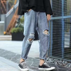 Street American En détresse jeans pour la version coréenne masculine tendance ample en vrac randonnée Pantalon de mendicité polyvalente à 9 points