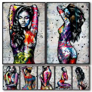 Street Art Female Body Wall Art Graffiti Toile de luxe PEINTURE TATOUCE FEMME Affiche et imprime Imptables pour décoration intérieure sans cadre