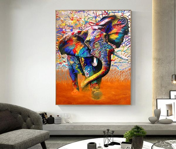Arte callejero, pinturas en lienzo de Graffiti, imágenes de animales de elefante de Color africano, carteles e impresiones artísticos de pared para decoración de sala de estar 2262981