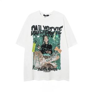 Street Casual T-shirt à manches courtes à manches courtes en coton d'été américain Y2K Portrait cassé Hiphop All-match Top Vêtements pour hommes 240313