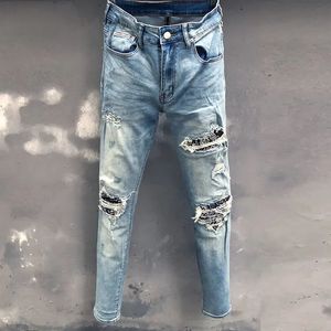 Vêtements de rue Jeans déchirés noirs jeans à trous à fermeture éclair noir jeans pour hommes jeans de moto jeans empilé jeans masculin 231222