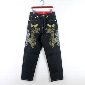 Broderie de rue jeans vintage pantalon hiphop jeans mens imprimé petit ami d'or sier serpent lavage de pantalon décontracté plus taille 30-46