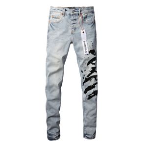 Street Fashion Designer en jean violet Purple Men Boutons Fly Black Stretch Elastic Skinny Skinny Ripped Jeans Buttons Fly Hip Hop Brand Pantal