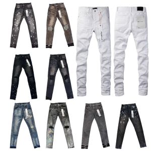 Street Fashion Designer jeans violet hommes boutons Fly noir Stretch élastique maigre déchiré Jeans boutons Fly Hip Hop marque pantalon jeans pour femmes blanc noir pan7aaa
