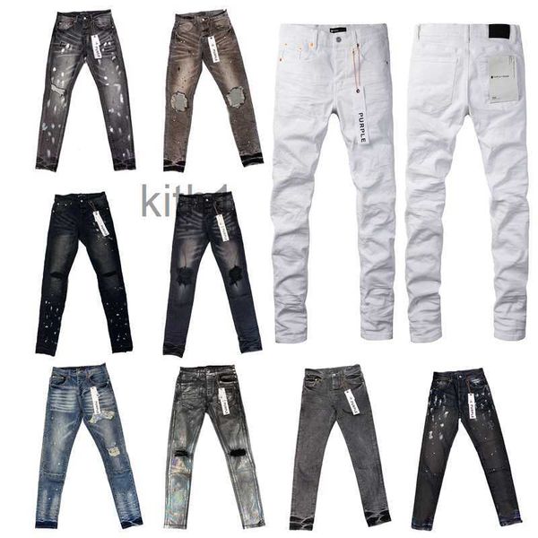 Street Fashion Designer Purple Jeans Hommes Boutons Fly Noir Stretch Élastique Skinny Ripped Hip Hop Marque Pantalon pour Femmes Blanc 3DNH