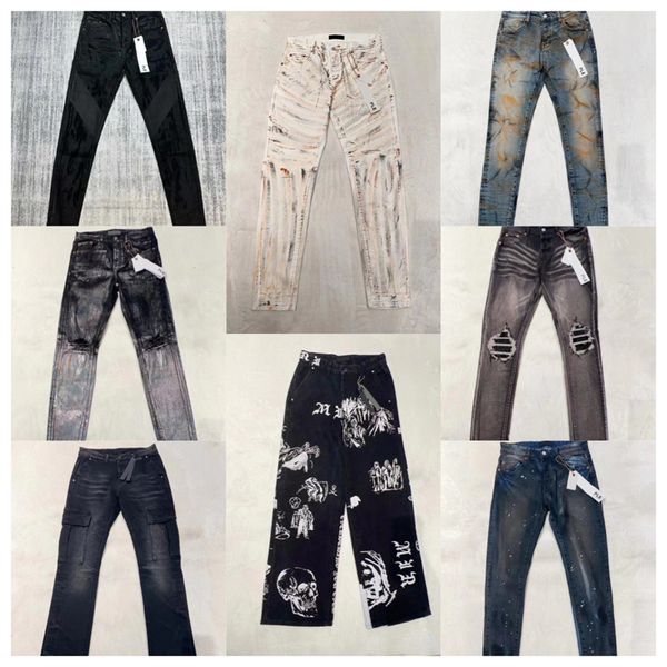 Street Fashion Designer lila Jeans Männer Knöpfe Fly Black Stretch Elastic Skinny Ripped Buttons Fly Hip Hop Marke Hosen für Frauen Weiße schwarze Hosen 14color29-40