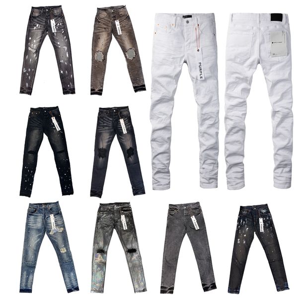 Street Fashion Designer en jean violet Boutons Men Fly Black Stretch Elastic Skinny Ripped Jeans Buttons Fly Hip Hop Brand Pantal