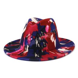 Chapeau à large bord en laine de styliste de rue pour hommes et femmes, chapeau Fedora de Jazz en feutre Graffiti de style britannique