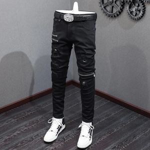 Street Fashion Men Jeans Black Stretch Skinny Punk Pantums Elastic Ripped Jeans Men Hospreing Hip Hop Denim Pantalon Hombre 240424