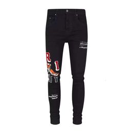 Pantalon en Denim pour hommes, étiquette tendance, Badge tigre brodé, Patch hip-hop, élastique, Slim Fit, mode de rue