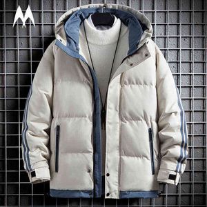 Street Mode Gestreepte Parka Mens 2021 Winter Thicken Coat Hooded Standjack Mannen Casual Warm Uitloper Harajuku Streetwear Y1103