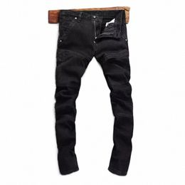 Street Fi Hommes Jeans Noir Stretch Slim Fit Déchiré Jeans Hommes Patché Designer Biker Jeans Homme Hip Hop Splice Denim Pantalon 066X #