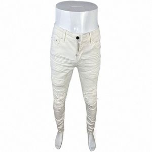 Street Fi Hommes Jeans Haute Qualité Blanc Élastique Stretch Skinny Ripped Jeans Hommes Patché Designer Hip Hop Marque Pantalon Hombre 28M6 #