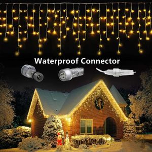 Street Garland on the House Christmas Decorations Ornements LED Festoon Icicle Curtain Light Droop 050607m Eu Plug Année 240409