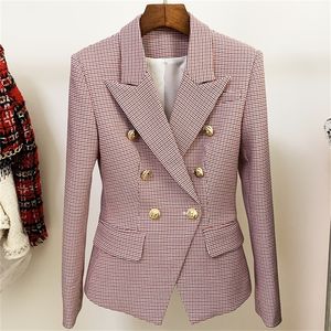 Street High Est Designer Jacket Dames klassieke metalen knopen Dubbele borsten Slim fitting Houndstooth Blazer 220402