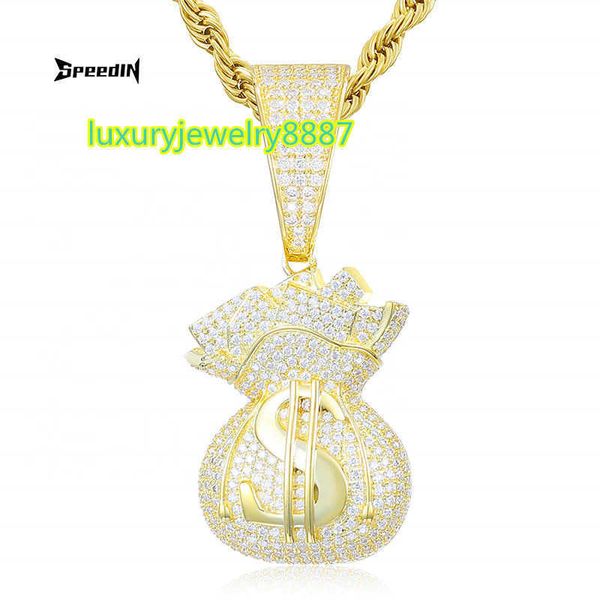 Rue Hip Hop diamant zircone Moissan Dollar sac d'argent or pièce pochette pendentif collier personnalisé marée mâle