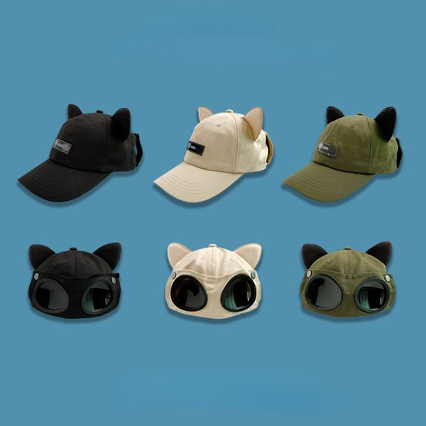 Street Hip Hop Pilot Hat Cute Cat Ear Gafas Big Head Circunference Reverse Gorra de béisbol