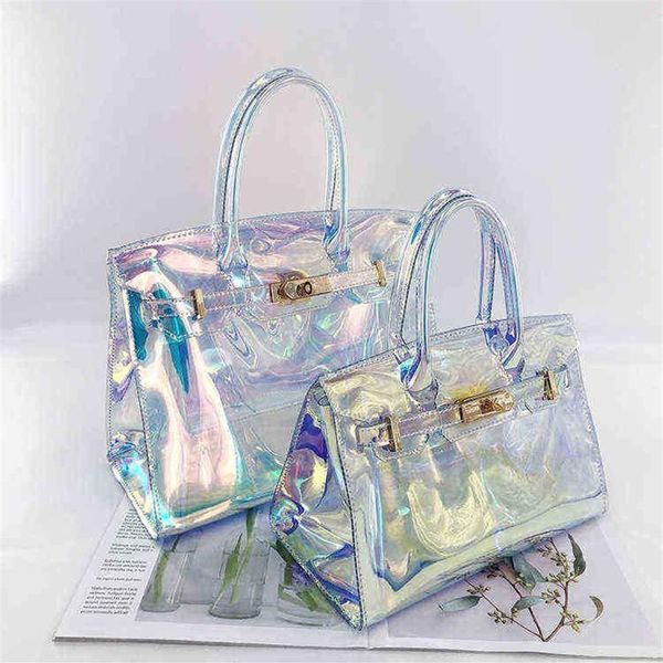 Street Jelly Transparent Sac Laser Mirage Beach Sac PVC Portable One épaule Straddle Women's Bag 2205142394