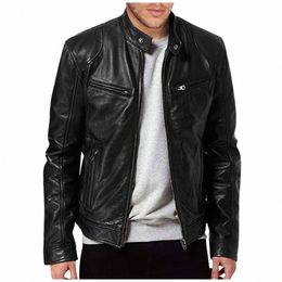 Vestes en cuir de rue hommes printemps automne moto pu vestes en cuir mâle tendance col montant coupe-vent décontracté manteau mince l7Ll #