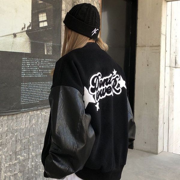 Lettres de rue Flocks Jackets Mabots Femmes Y2K NOUVELLES COURSING RETRO Baseball Uniforme Casual Loose Coat pour hommes et femmes couples