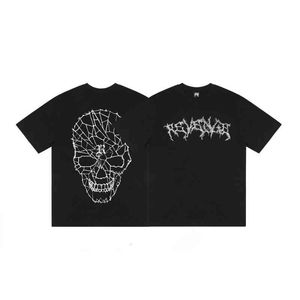 Street Men's Fashion Brand Dark Series Lightning Skull Number Tracing Print Hip Hop Short Sleeve t