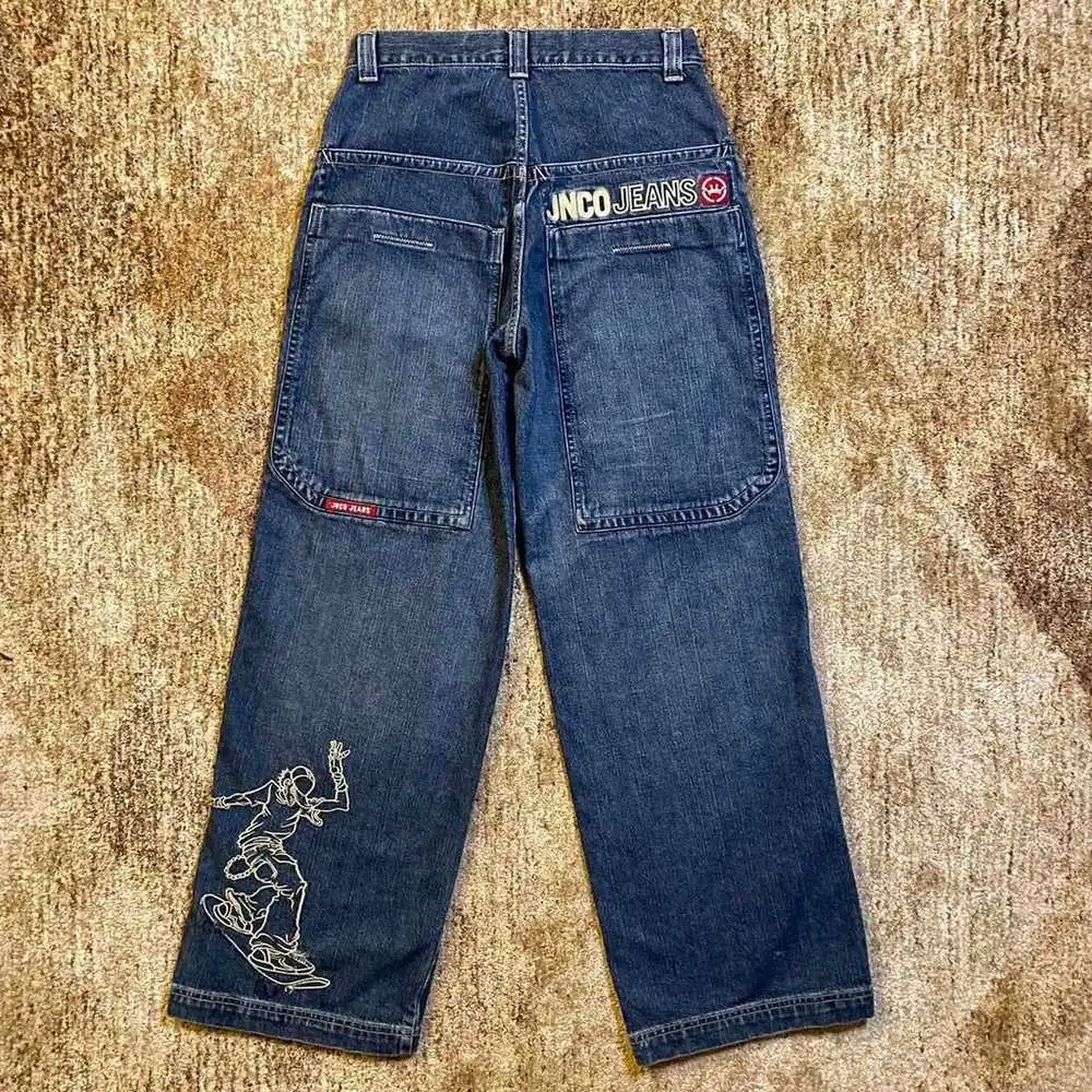 Street Popularne jnco haftowane dżinsy Kobiety y2k Nowy harajuku hip hop swobodny luźne luźne spodnie na nogi unisex spodnie
