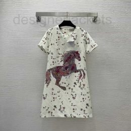 Vestidos de estilo callejero Diseñador 2023 Primavera Verano O Cuello Manga corta Estampado Moda Milan Runway Vestido Marca Misma mujer 6NSS