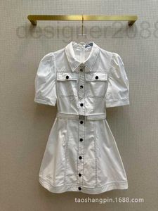 Robes de style de rue concepteur robe A-ligne filles coréennes manches à bulles conception de fil clair court Denim été Boutique femmes N2K6