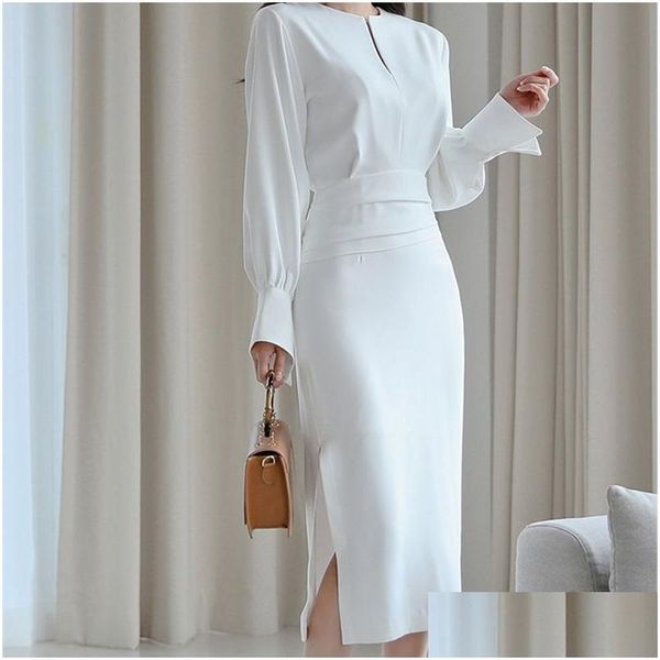 Vestidos de estilo callejero Vestido elegante Mujer Casual Manga larga Office Lady Runway Designers High Fashion Y200805 Drop Delivery Apparel Dhnay