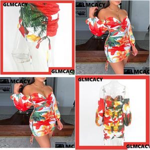 Robes de style de rue Off Shoder à manches longues robe moulante froncée femmes bohème plage vacances plissée T2006239710273 Drop Delivery App Dhqq6