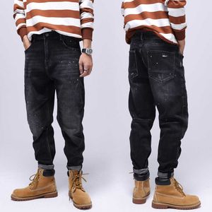 Street Style Mode Hommes Jeans Noir Elastic Fit Loose Rip Rippé De Designer peint de Hip Hop Splached Denim Pants