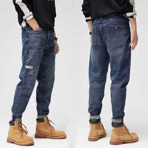 Street Style Mode Mannen Jeans Retro Blauw Elastische Losse pasvorm Ripped Vintage Designer Wide Peen Casual Splash Harem Broek