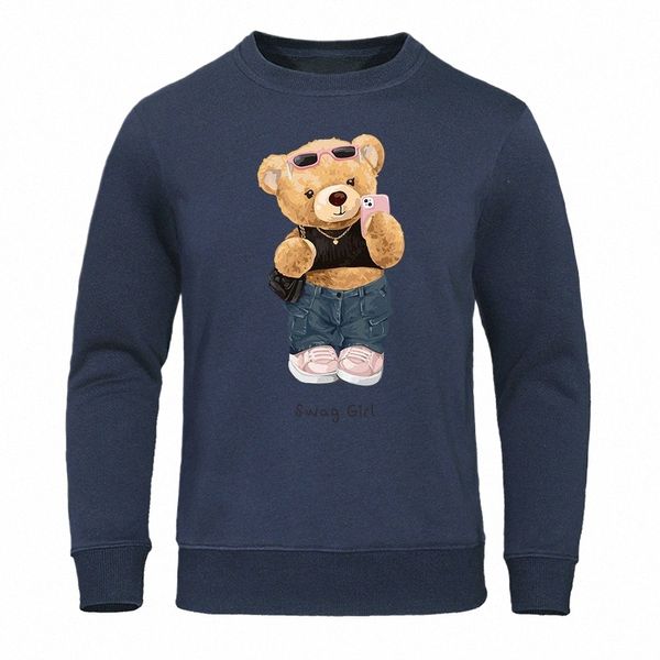 Street Teddy Bear Selfie Swag Girl Sweat-shirt pour hommes Sport Chapeau Corde Vêtements Pull S-Xxl Streetwears Casual Sweat à capuche chaud Homme p244 #