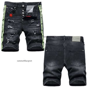 Street Trend Distressed Patch Denim voor heren met geweven bandjes aan de zijkant van de auto, trendy merk gepersonaliseerde jeugdshorts