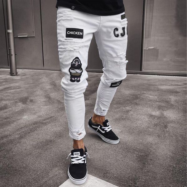 Street Trend Hombre Personalidad Con Volantes Slim-fit Pantalones Moda Rasgados Hipster Jeans