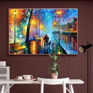 Street Under Light Oil Painting Canvas Art Painting Posters and Prints Cuadros Home Decor Wall Art Foto voor woonkamer